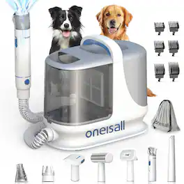 Oneisall - 7-in-1 Professional Pet Grooming Vacuum With Clipper, Paw Trimmer, Nail Grinder, Shedding Brush Low Noise High Suction