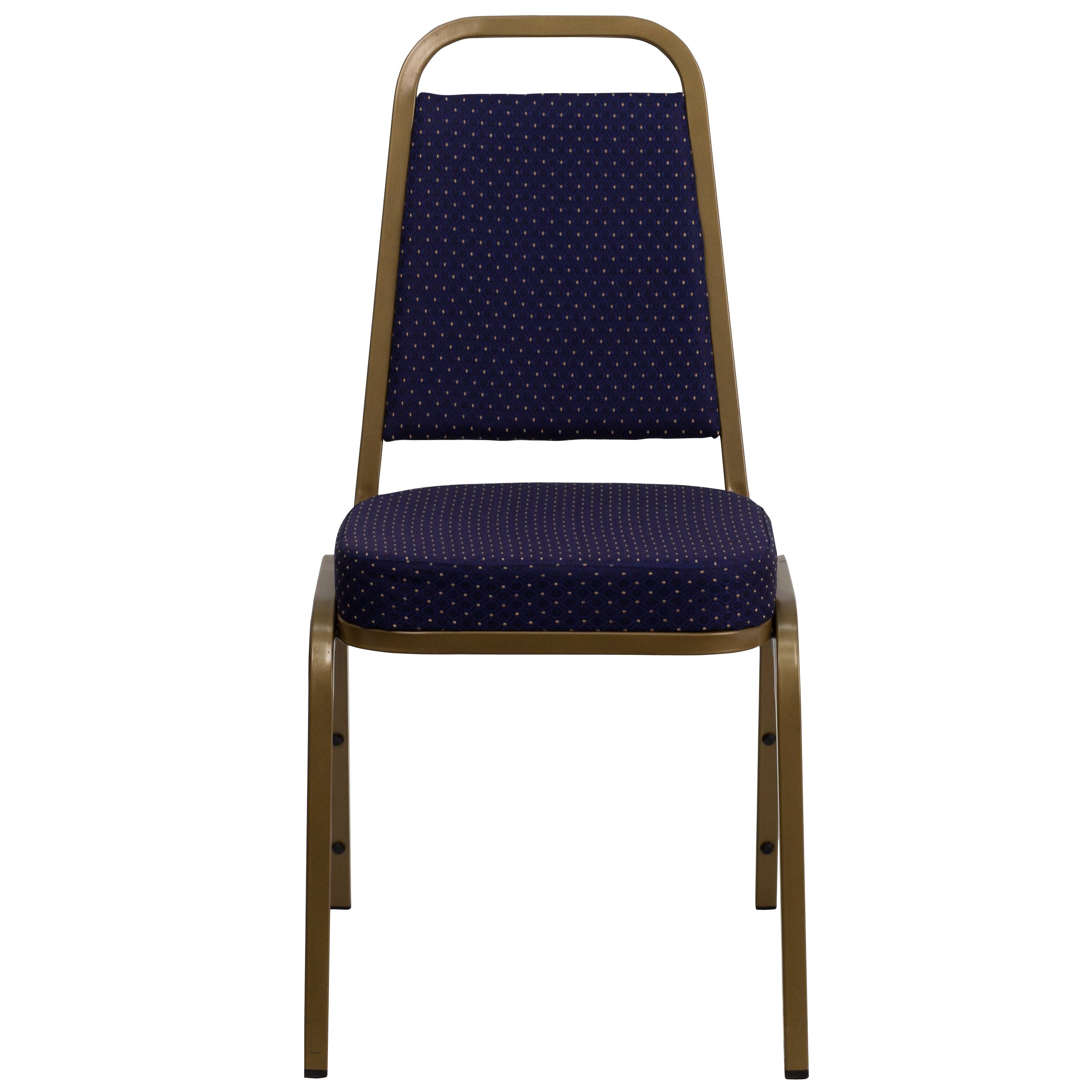 Alt View 6. Emma + Oliver - 4 Pack Trapezoidal Back Stacking Banquet Chair - Navy Patterned Fabric/Gold Frame.