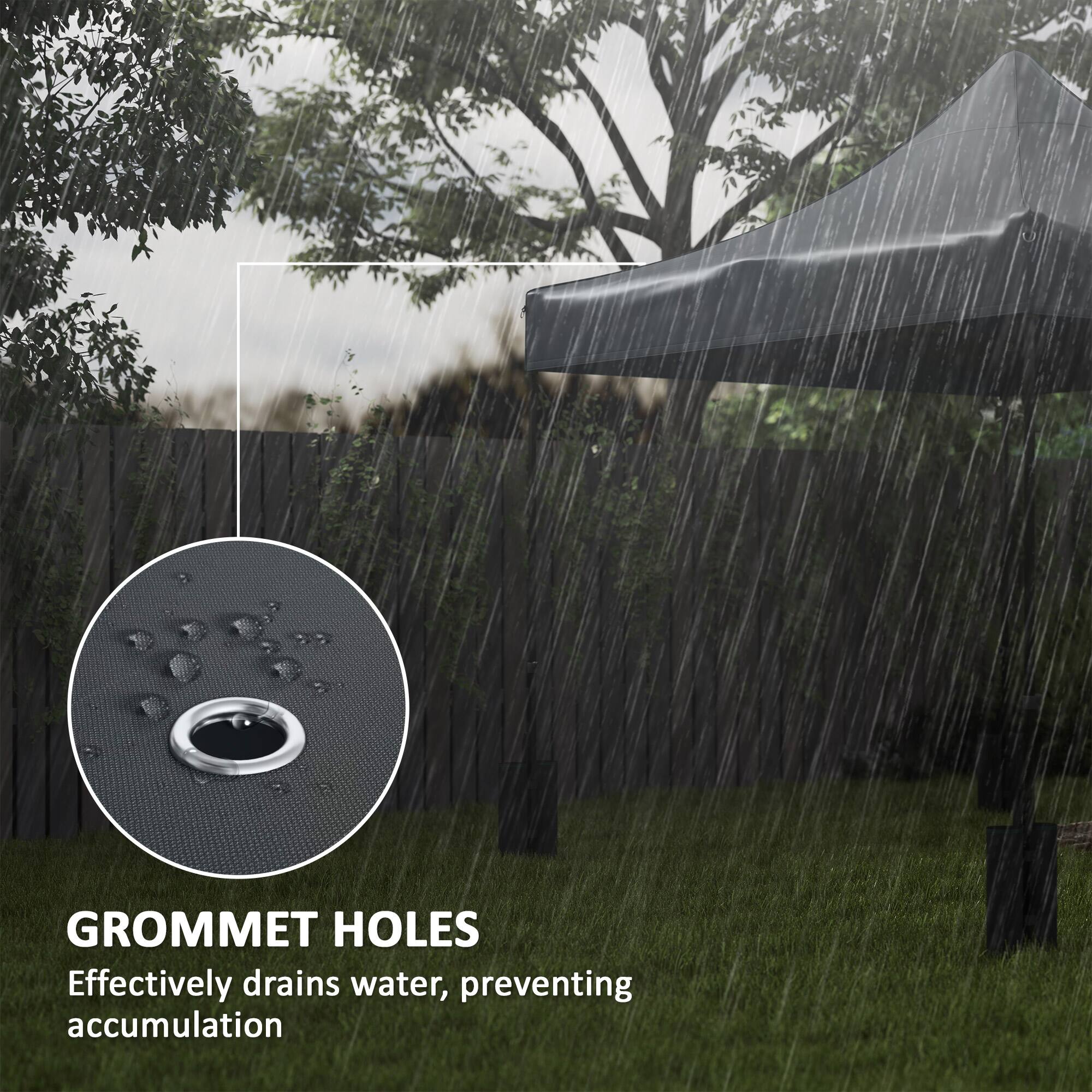 GROMMET HOLES
Effectively drains water, preventing accumulation
