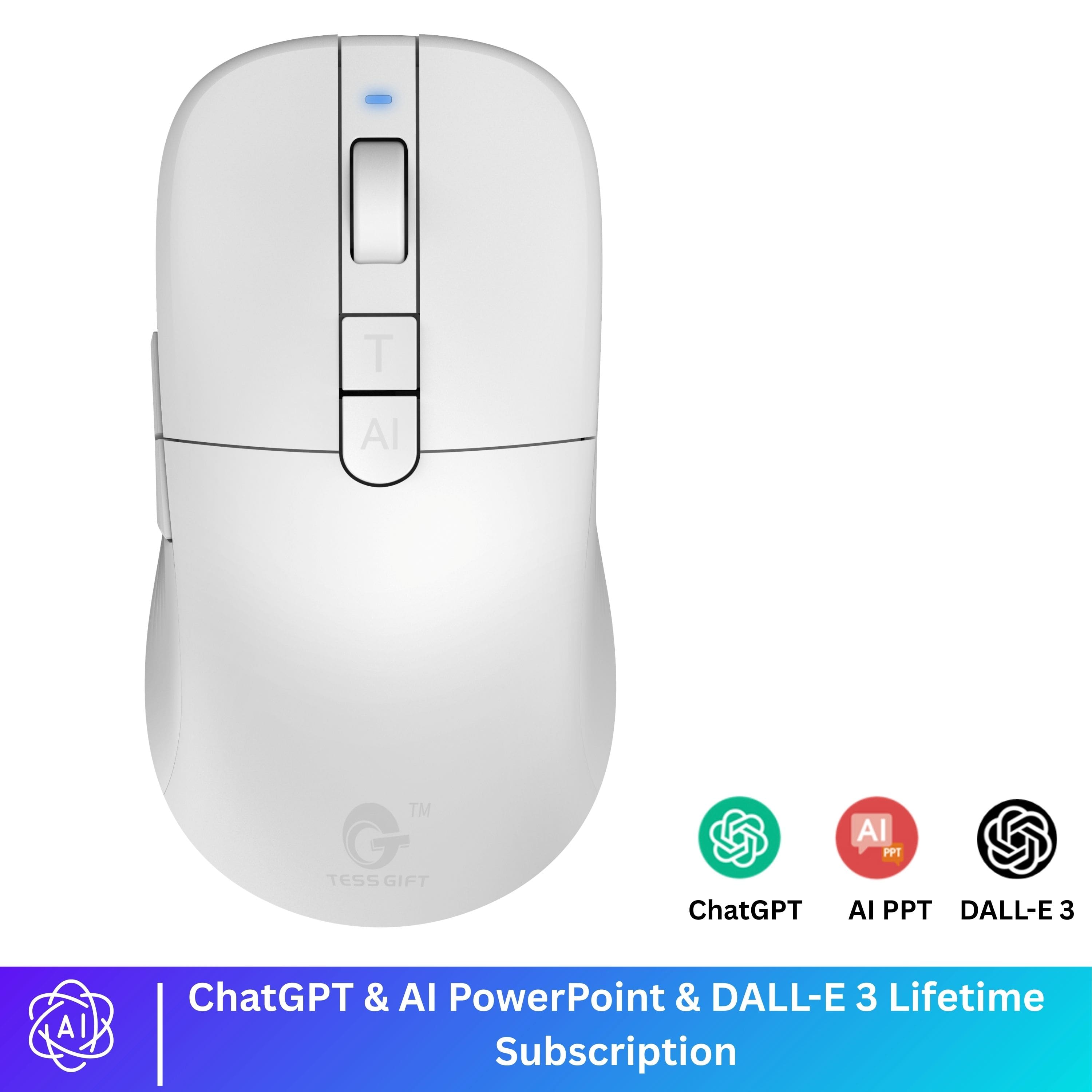 Tess Gift - Worlds first voice Mouse, AI assisted-lifetime subscription to Chat GPT,Dall-E, AI PPT - Wireless - White