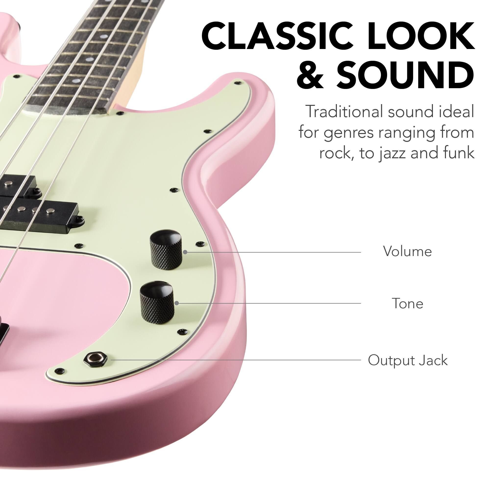 CLASSIC LOOK & SOUND

Traditional sound ideal for genres ranging from rock, to jazz and funk

Volume  
Tone  
Output Jack