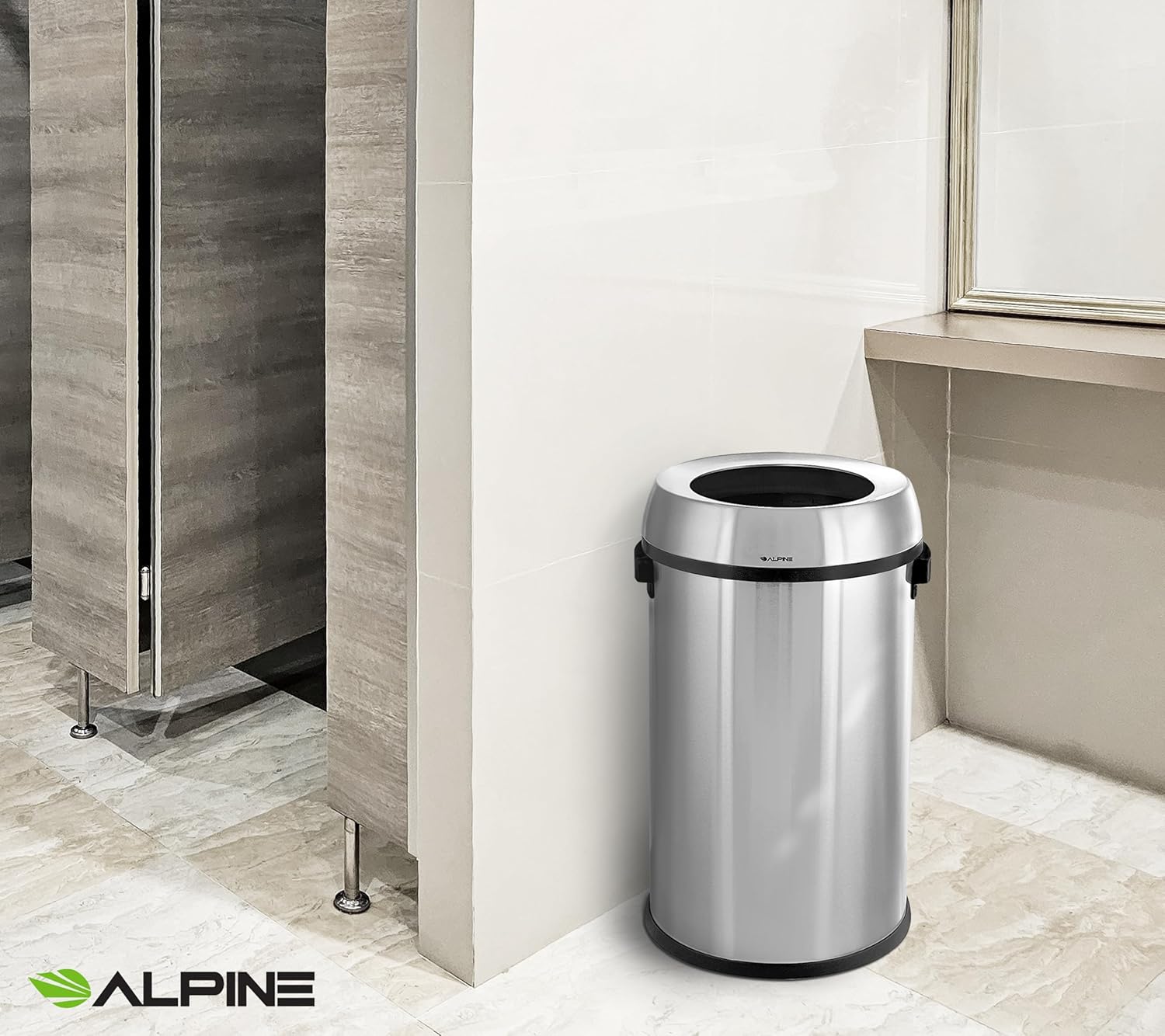 Alt View 9. Alpine Industries - Stainless Steel 17 Gallon Open Top Trash Can - Stainless Steel.