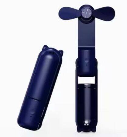 Front. Link - Link Handheld Mini Foldable 3 In 1 Fan Built In Portable Charger - Navy.