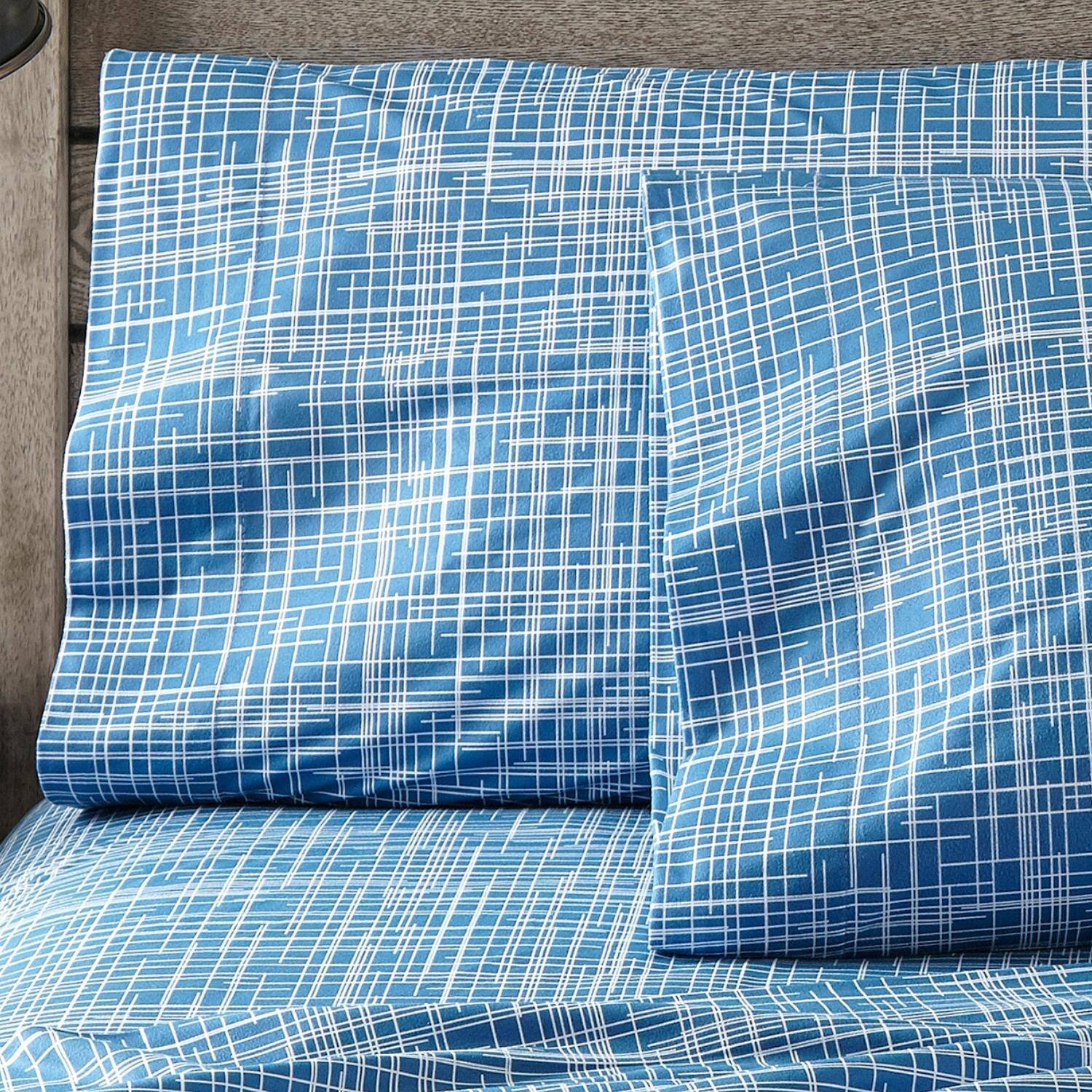 Alt View 1. Shavel Home Products - Shavel 100% Polyester Luxury Micro Flannel Printed Deep-Pocket Crosshatch Sheet Set King Blue - Blue.