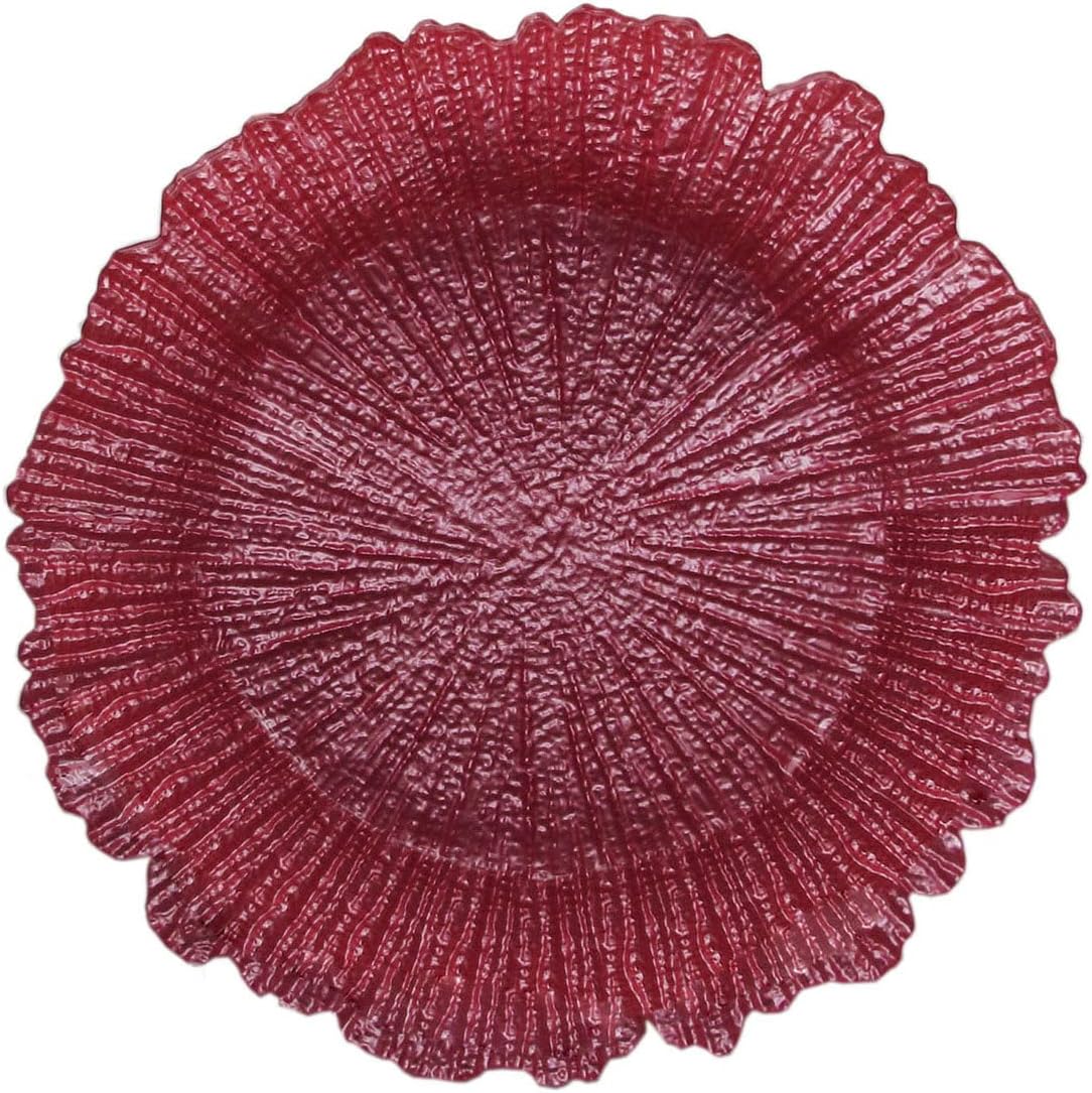 Angle. American Atelier - Reef Pink Glass Charger Plates 4-Piece Set 13"D - Pink.