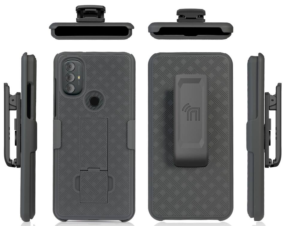 Alt View 8. Nakedcellphone - Case with Stand and Belt Clip Holster for Motorola Moto G Power 2022 - Black.