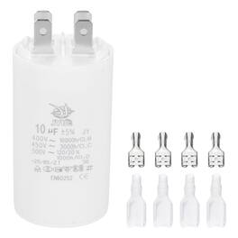 Unique Bargains - 10uF CBB60 Run Capacitor, AC 450V 4 Pin Double Insert with Sheath Spring for Motor Start - White