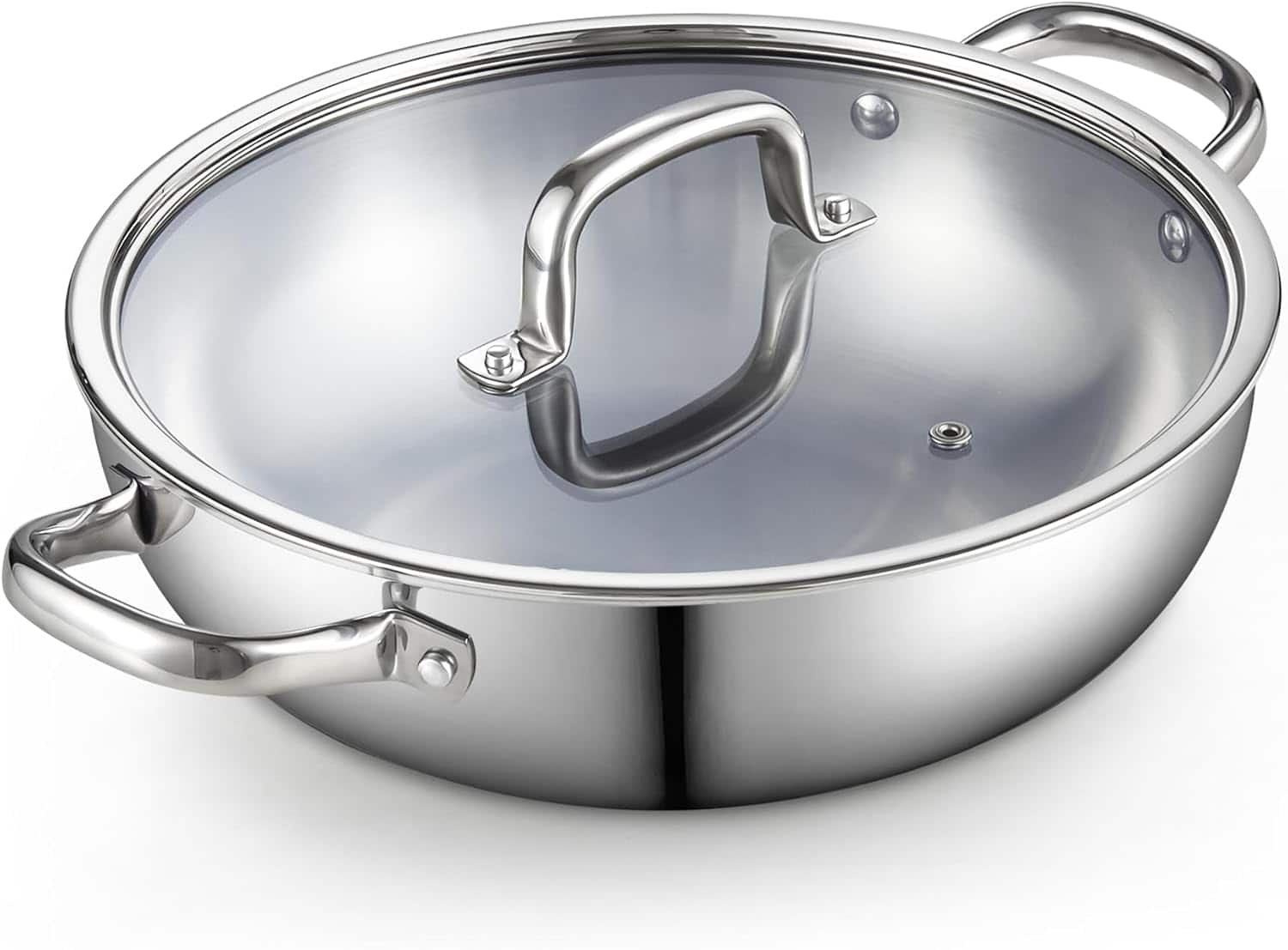 Cook N Home - Tri-Ply Clad Wok with Lid, 12 Inch - Stainless Steel