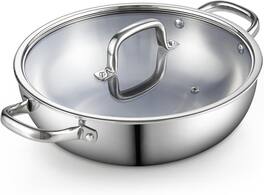 Cook N Home - Tri-Ply Clad Wok with Lid, 12 Inch - Stainless Steel