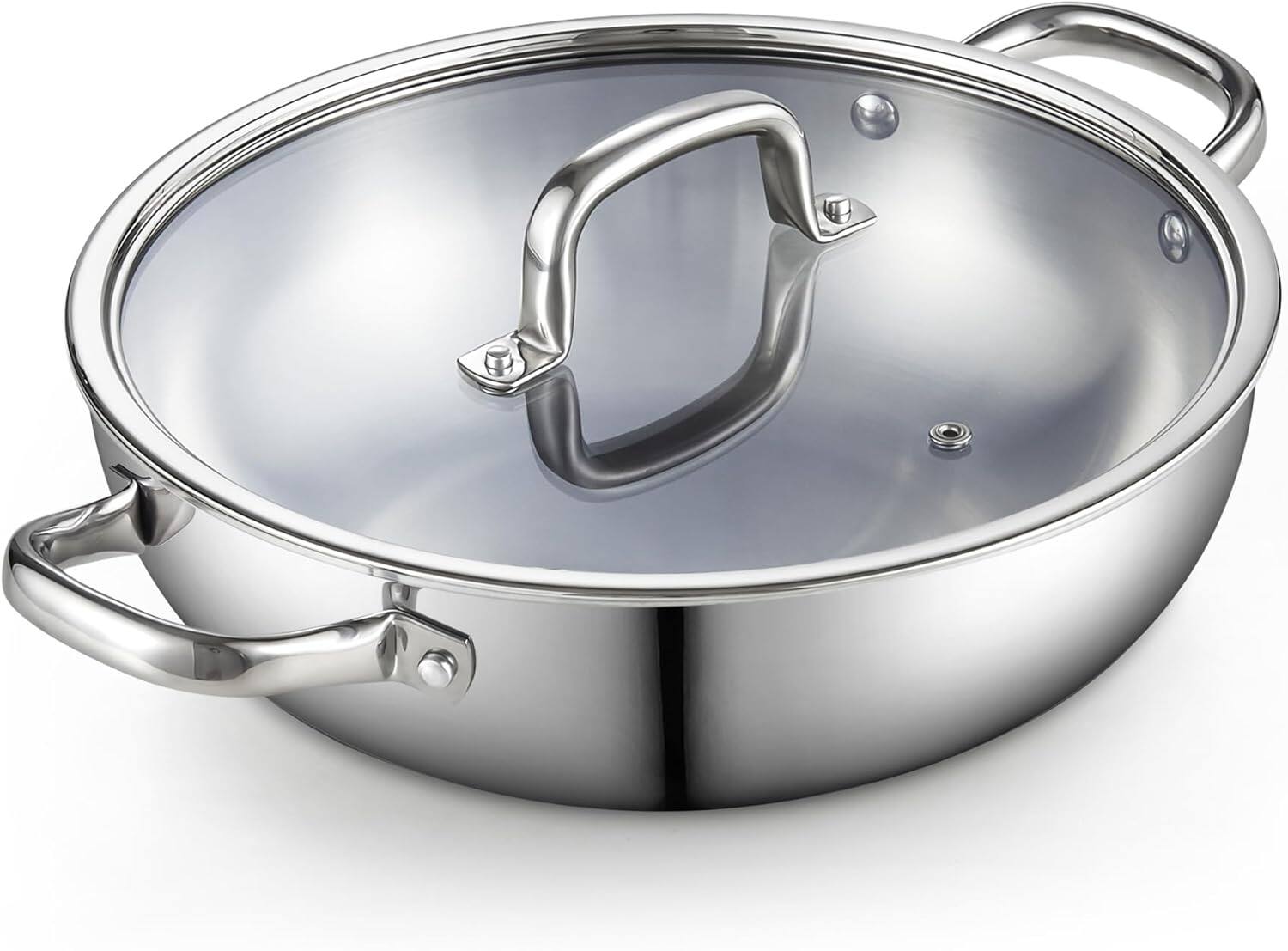 Front. Cook N Home - Cook N Home Stainless Steel Tri-Ply Clad Wok with Lid, 12 Inch - stainless steel.