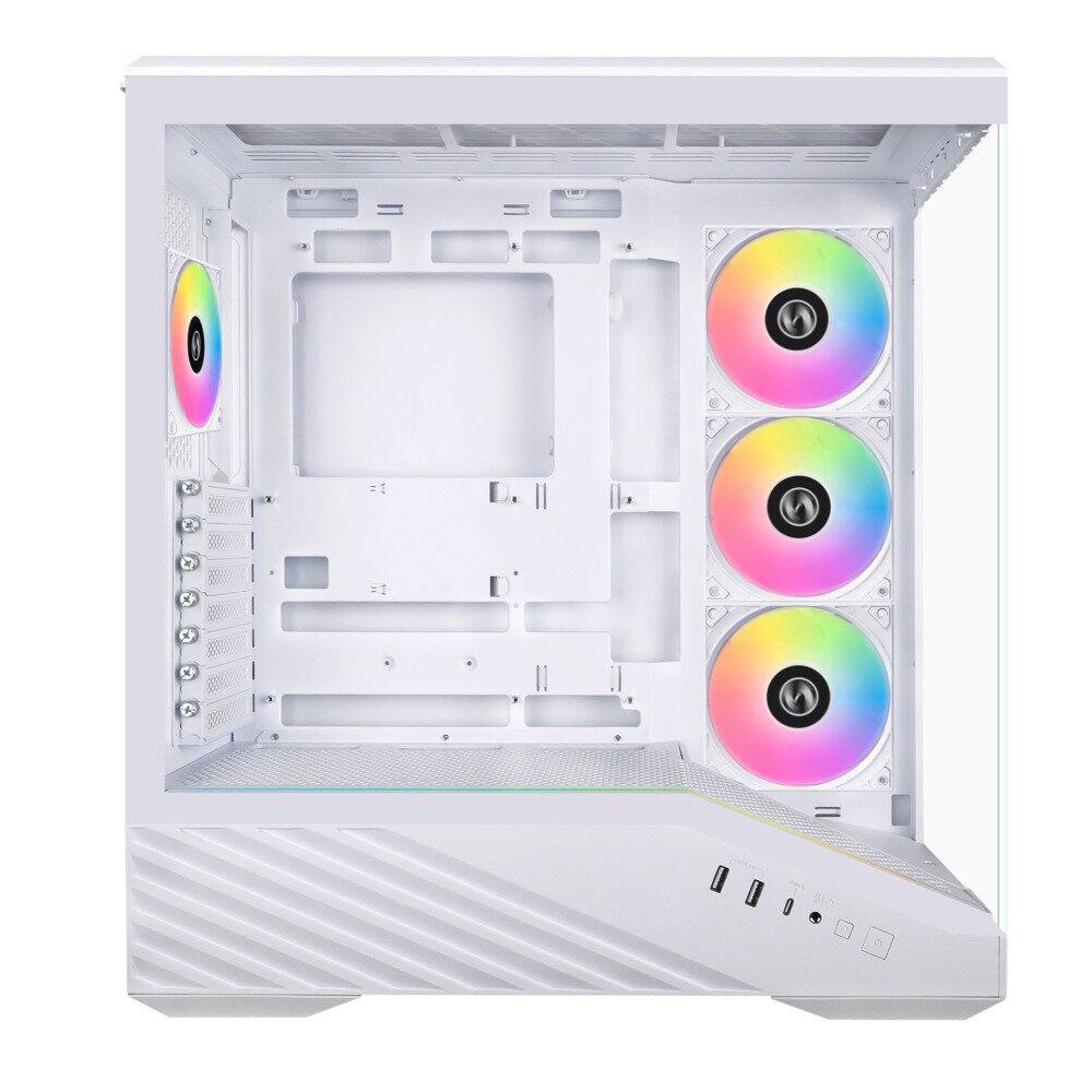 Angle. Lian Li - Lian Li V100 ATX Mid-Tower Case, 4x 120mm ARGB Fans, RGB Strip, Tempered Glass, 420mm GPU Support - White (V100RW) - White.