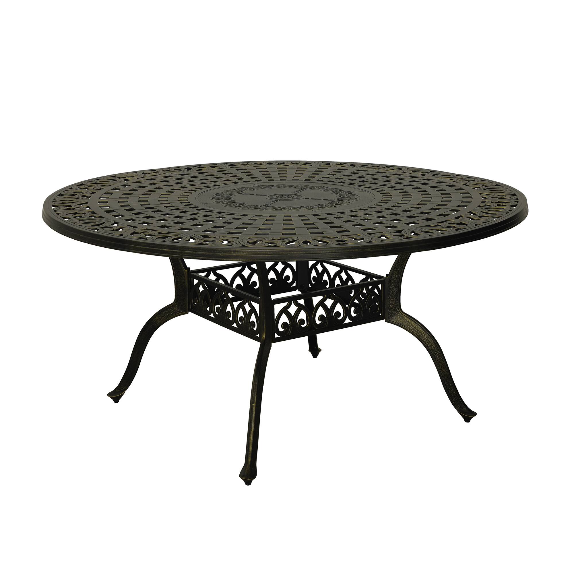 Left. Mondawe - 59" Cast Aluminum Round Dining Table - Bronze.