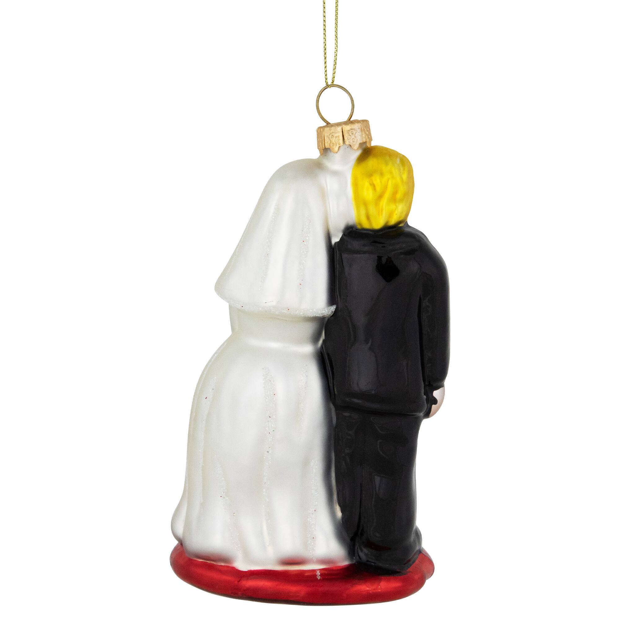 Alt View 5. GKI/Bethlehem Lighting - Glittered Bride and Groom Glass Christmas Ornament - 3.75" - White.