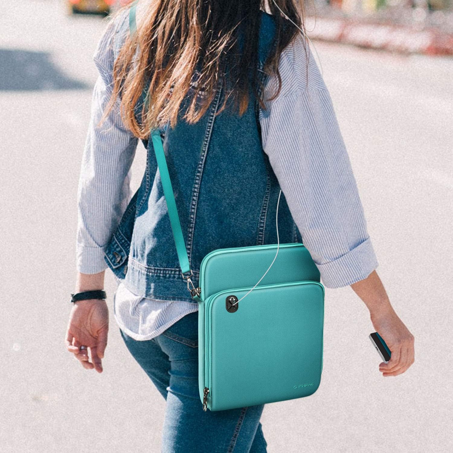 Alt View 2. Fintie - 11 inch Tablet Sleeve Case, Briefcase Shoulder Bag | Fits for 11 inch iPad (A16) 2025/11" iPad Air (M2 M3 M4) 2024 2025 - Aqua Green.