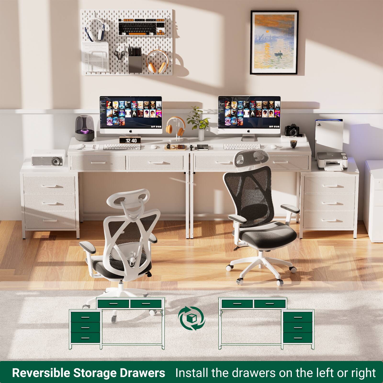 Reversible Storage Drawers  
Install the drawers on the left or right