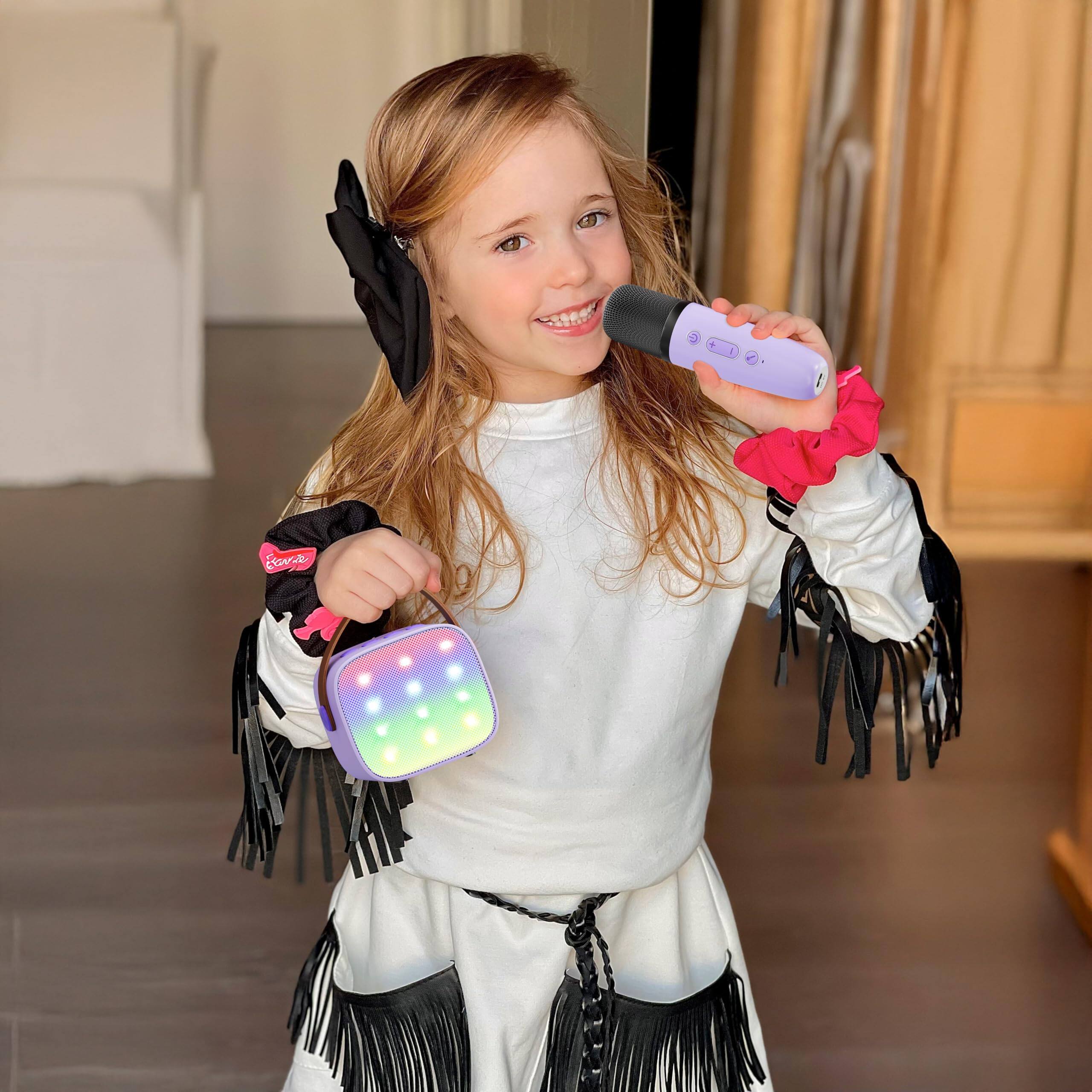 Alt View 7. Cozy Serene - Mini Karaoke Machine Wireless Microphones Top Gifts Ages +years Old 4-12th Birthday Gift Party (purple) Mini Karaoke - Hotpink 2 Mic.