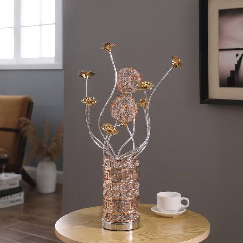 Alt View 2. MOOSOO - Aluminum Golden Rose Copper Wire Bud Flower Bud Table Lamp for Living Room, Nightstand Bedside Table Lamp for Bedroom - Multicolor.