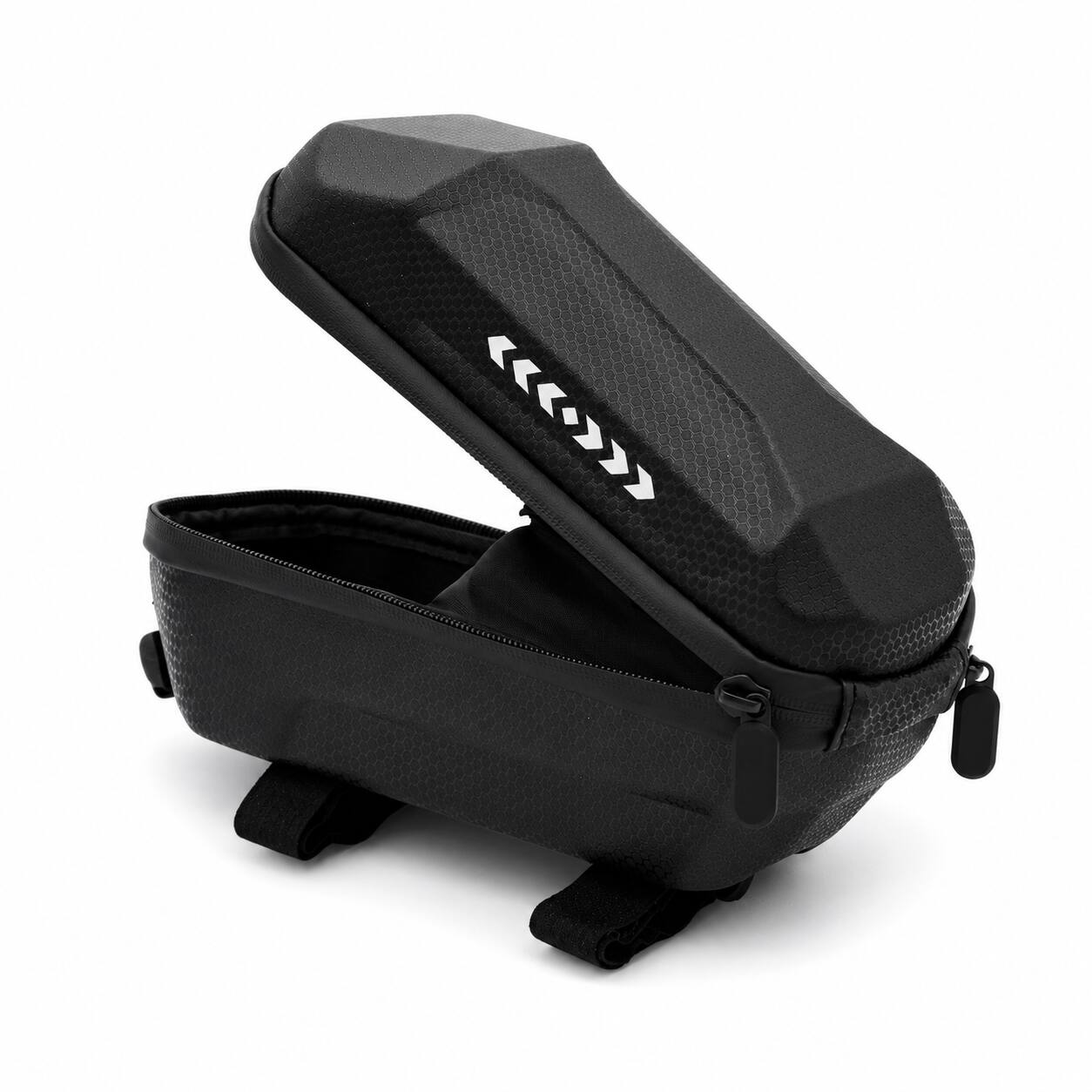 Angle. Hover Heart - Water-Resistant EVA Hard Shell Bike Storage Bag, Bicycle Front Bag for Tools, Chargers and Electric Scooter Accessories - Black.