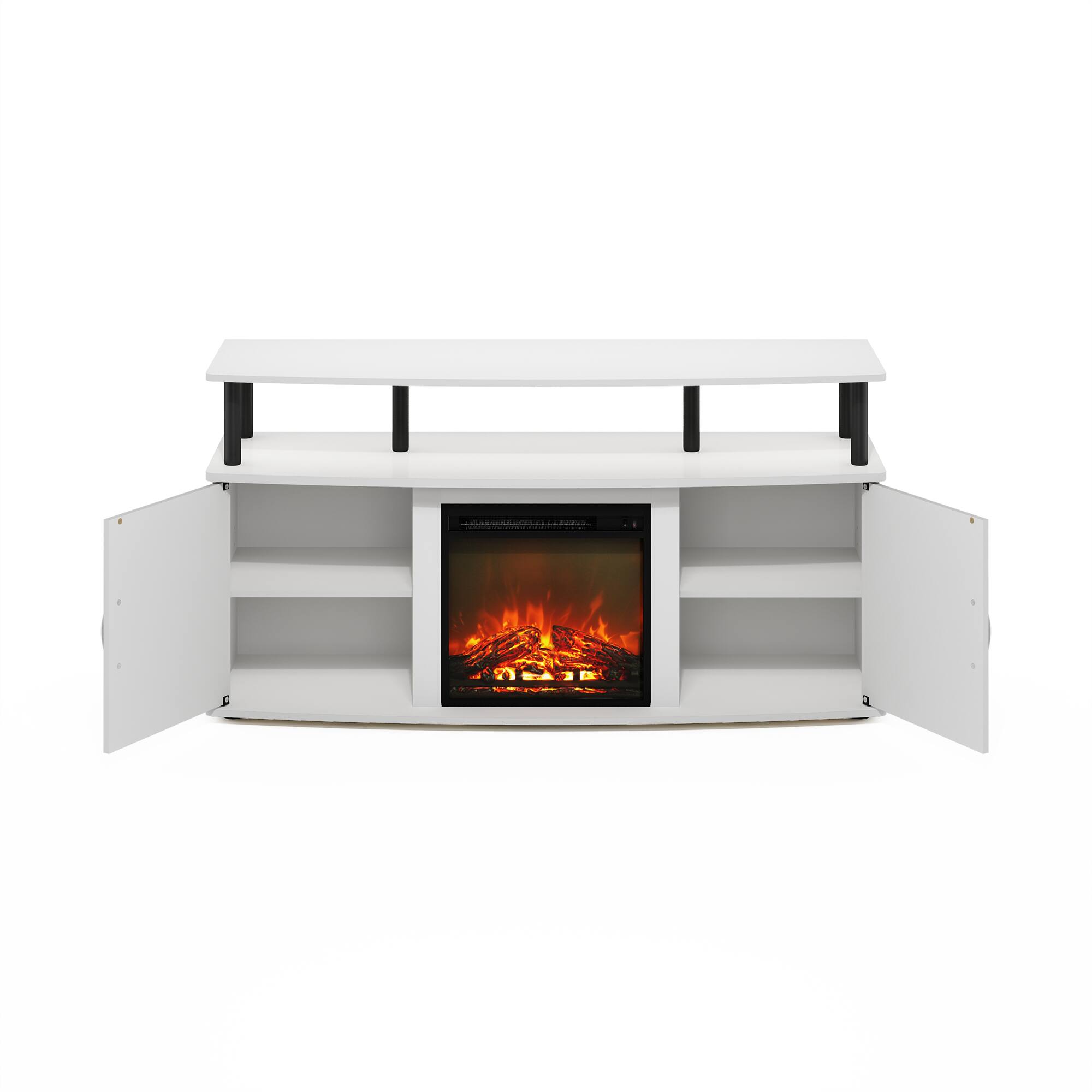 Alt View 5. Furinno - JENSEN Fireplace TV Stand, Entertainment Center, with Open Shelf, Storage Cabinet, for Living Room - Plain White/Black.