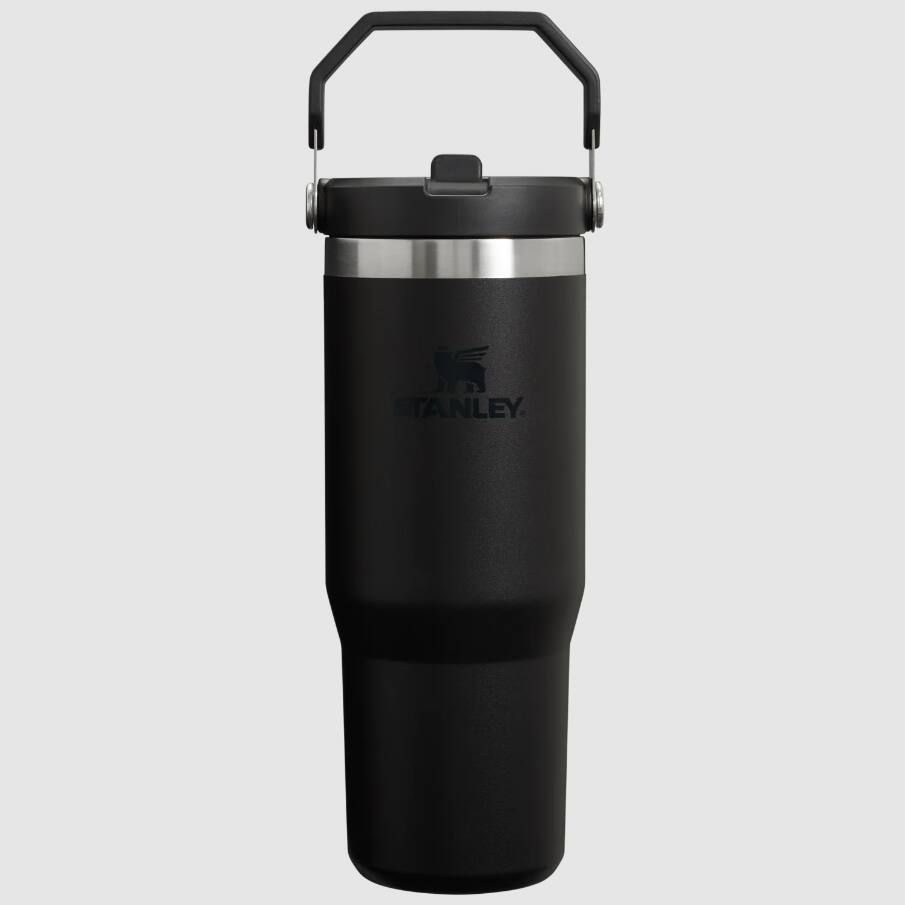 Front. Stanley - Stanley 30oz Black Tumbler Black Lid Top Handle Water Bottles - Black.
