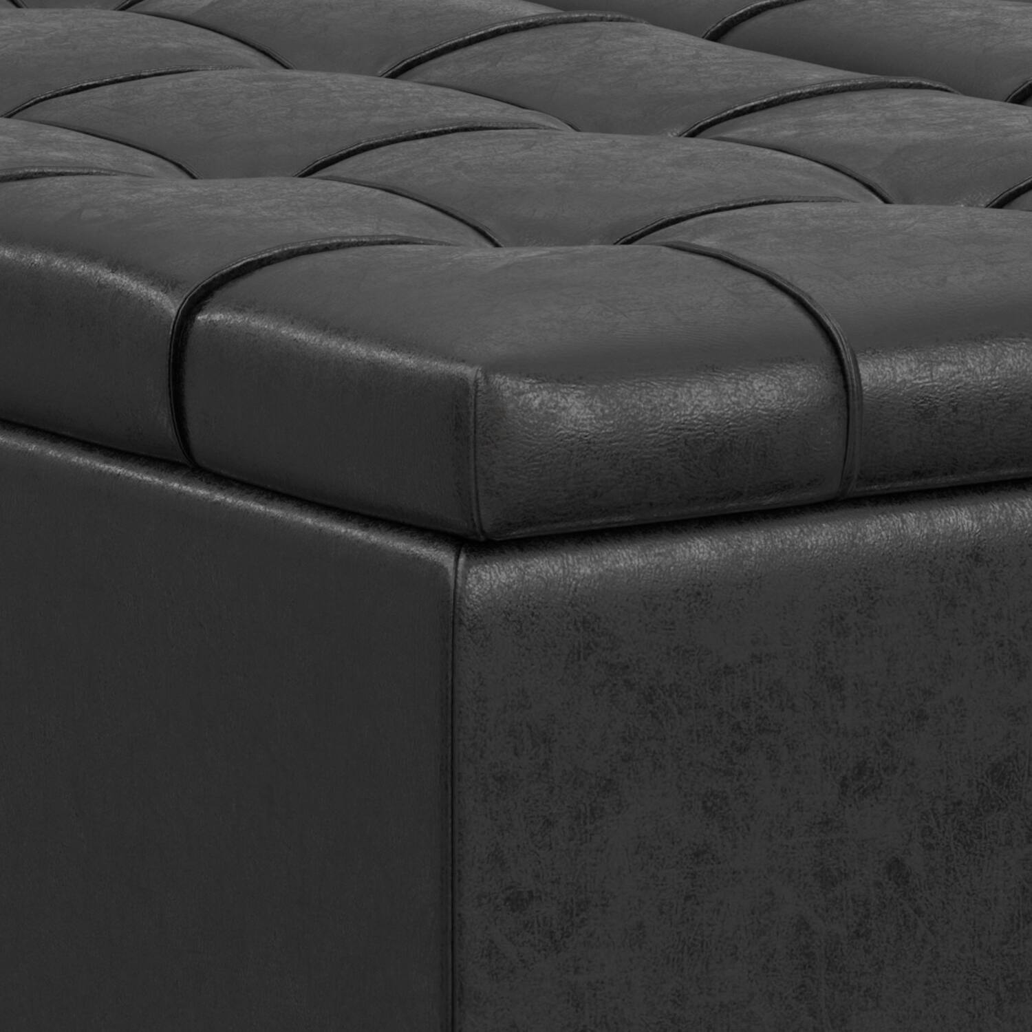 Alt View 8. Simpli Home - Harrison 40 inch Wide Large Square Coffee Table Storage Ottoman in Distressed Black Vegan Leather - Distressed Black.