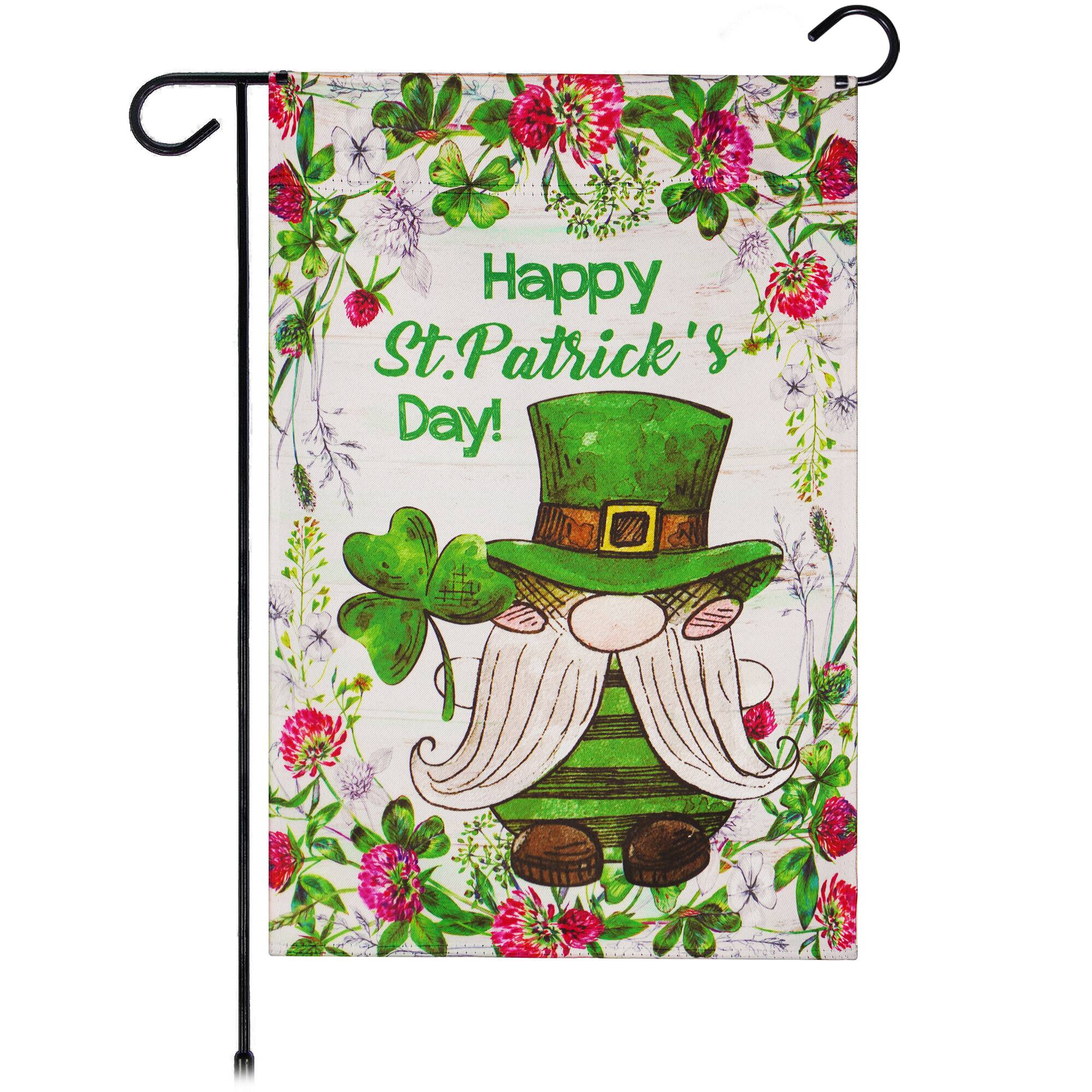 G128 - Happy St. Patrick's Day Leprechaun Gnome Garden Flag 12"x18" Blockout Fabric - Green