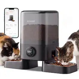 Oneisall - Wi-Fi Automatic Pet Feeder: 5L Dual Bowl, App Control, Voice Recorder, 100-Day Battery,0.7" Large Kibble for Cats & Dogs - Black