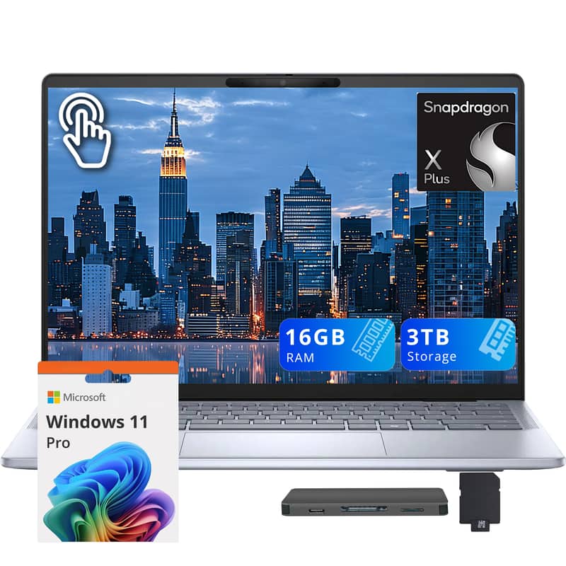 Dell - Inspiron Plus 14" 2K Touch Laptop,Snapdragon X Plus,16GB RAM,2TB SSD+1TB Dock Set,Backlit Keyboard,Win 11Pro,Blue - Black