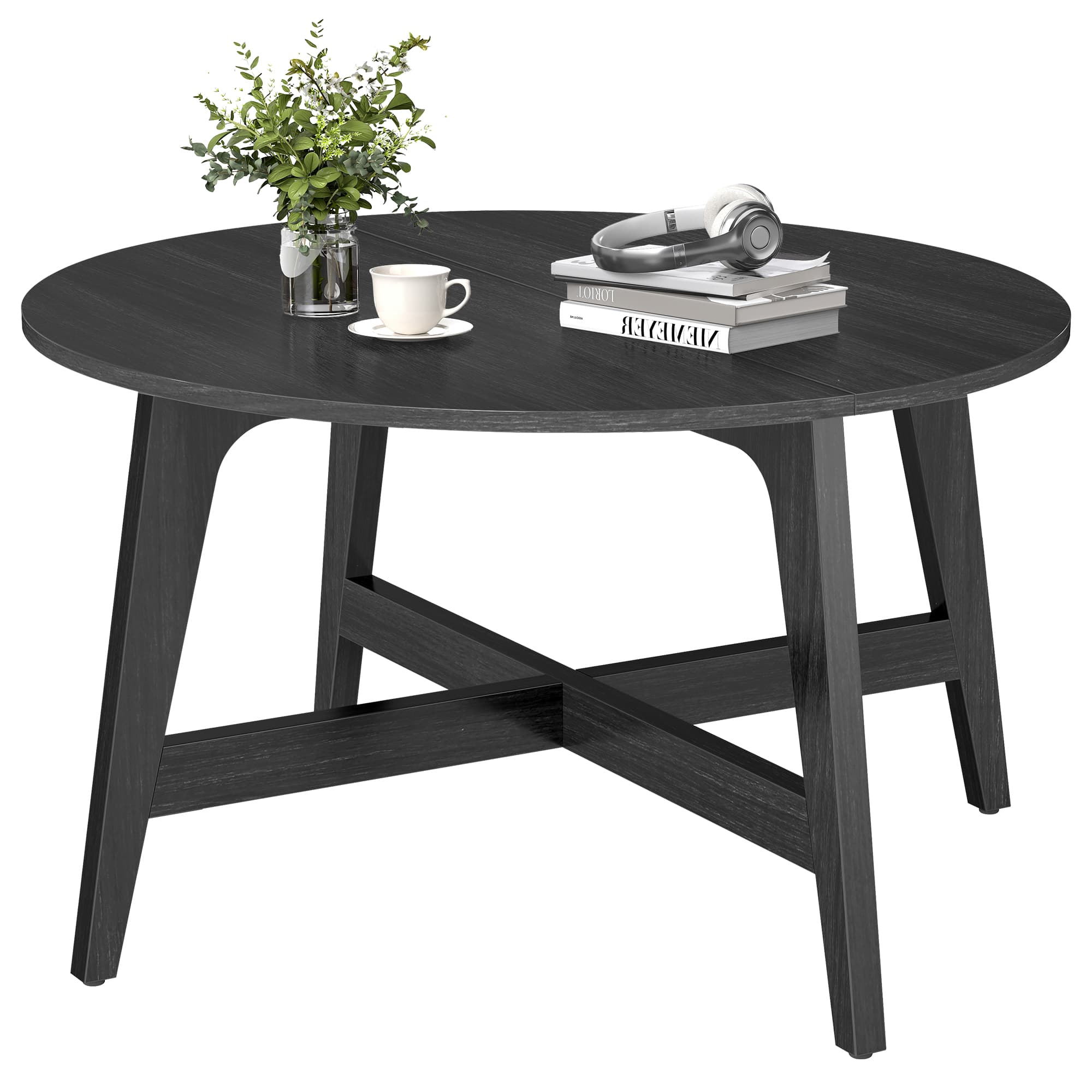 Songmics Home - Round Coffee Table, 31.5-Inch Center Table, Tapered Legs, Curved Transitions, Easy to Assemble, for Living Room - Charcoal Gray