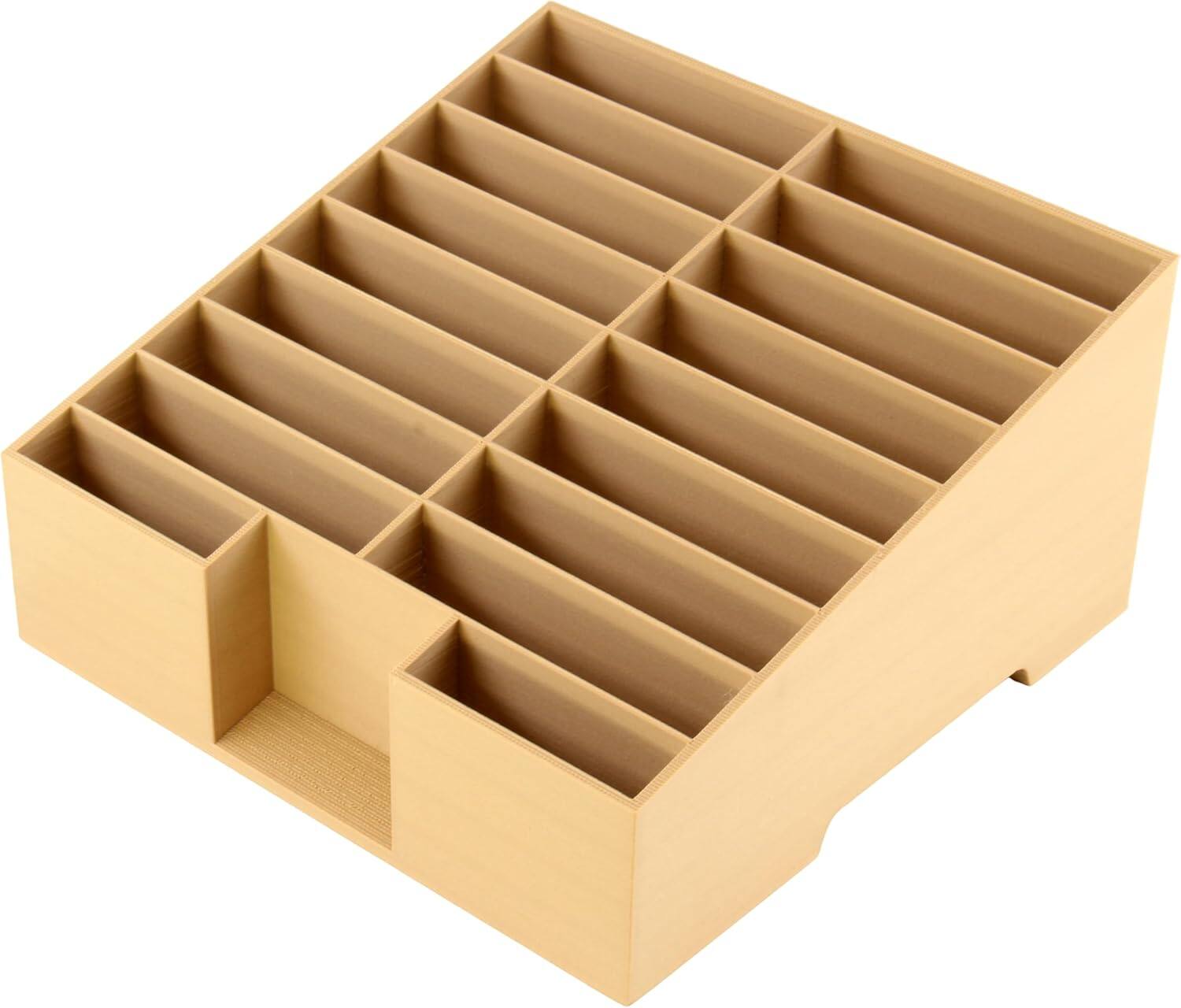 JuzToys - 16-Grid Cell Phone Holder for Classroom, Office Desktop Organizer Storage Box Mobile Phone Management by PowerTRC - Brown