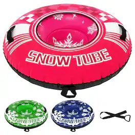 Costway - 42" Inflatable Snow Tube with Detachable Tow Strap, Thickened Bottom, 3-in-1 Valve - Pink