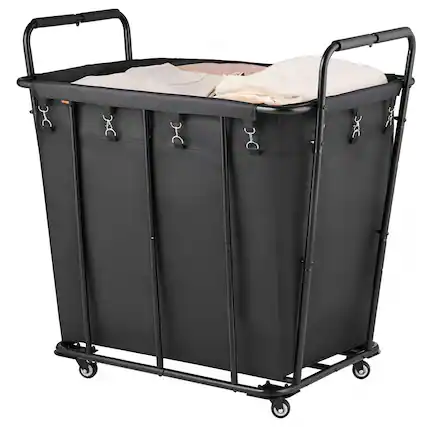 Front. VEVOR - Laundry Cart, Rolling Grocery Utility Cart with Waterproof Liner & Swivel Wheels, 260 LBS Large Load Capacity - Black.