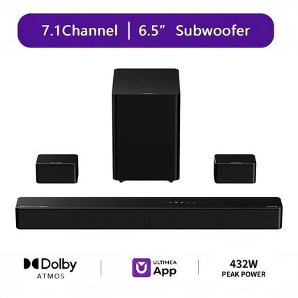 7.1 Channel | 6.5" Subwoofer
Dolby ATMOS
ULTIMEA App
432W PEAK POWER