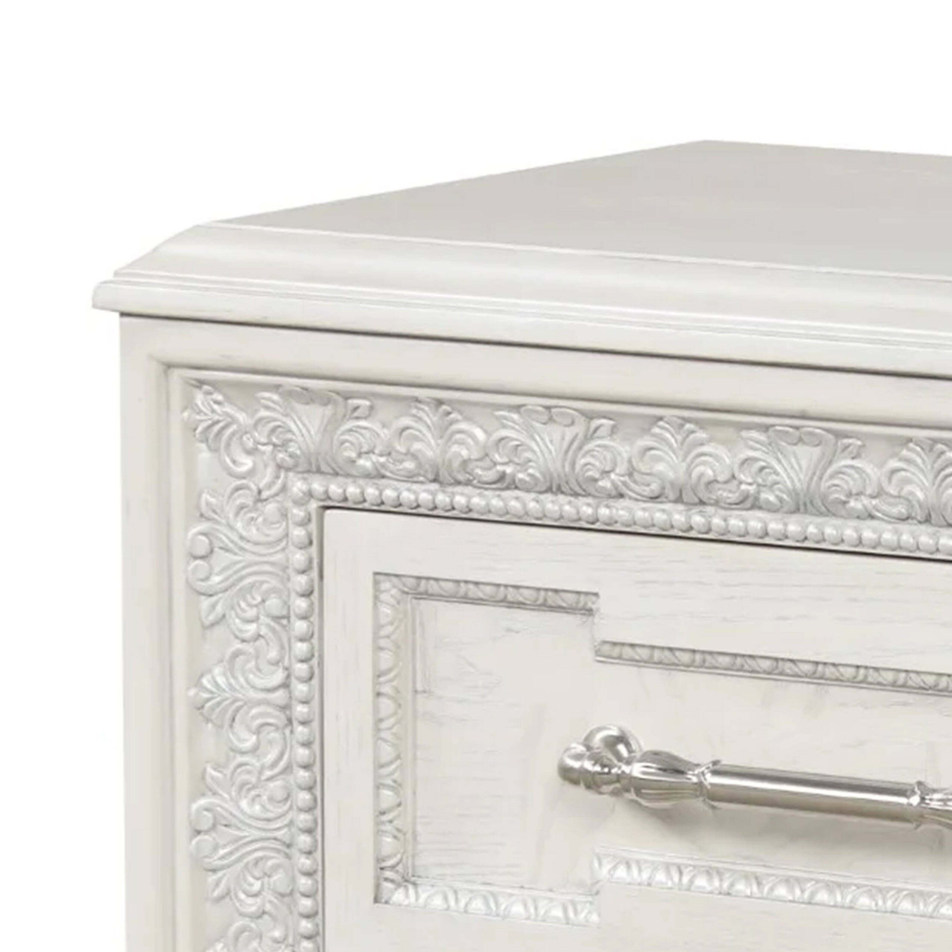 Alt View 1. Manhattan Lane - Miamy Nightstand, USB, 2 Drawers, 29 Inch - Creamy White, Silver.