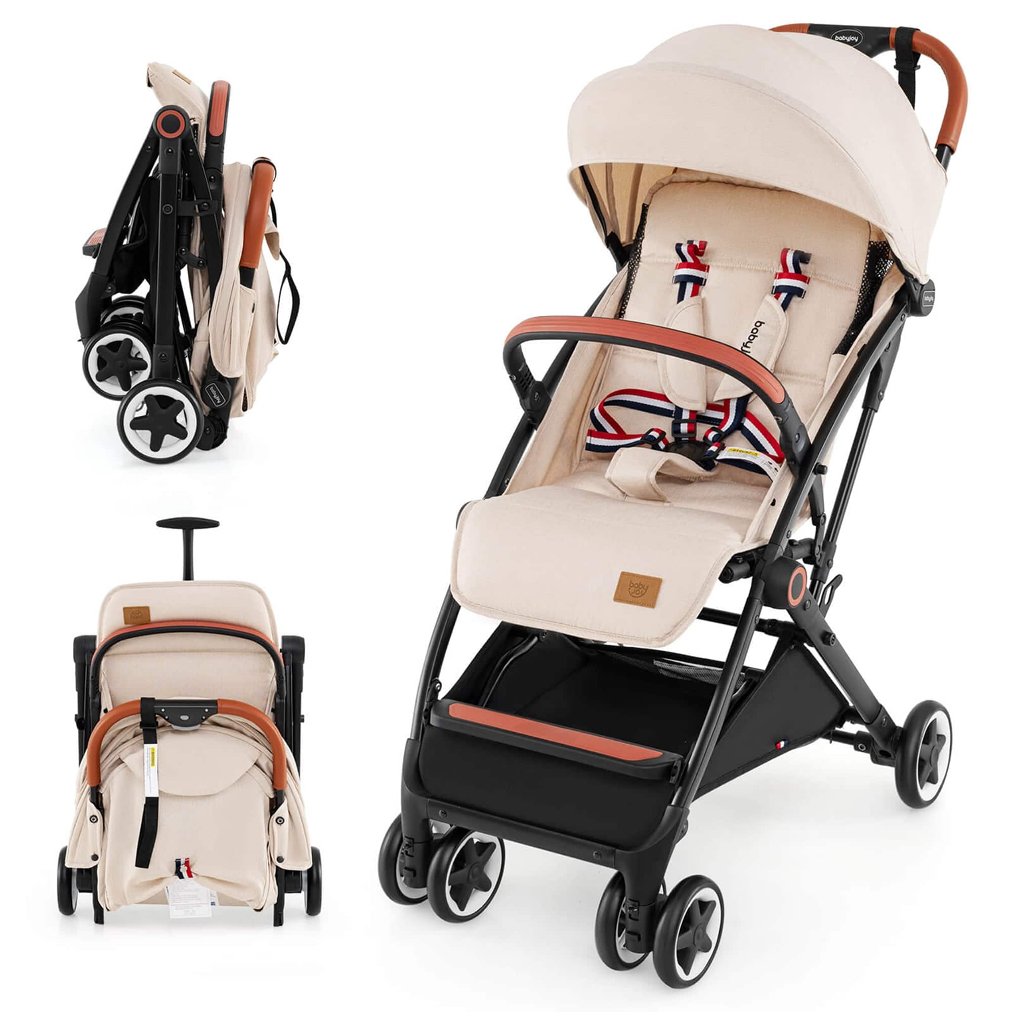 Front. Costway - Costway Lightweight Baby Stroller Aluminium Frame with Net for Travel 15 lbs - Beige.