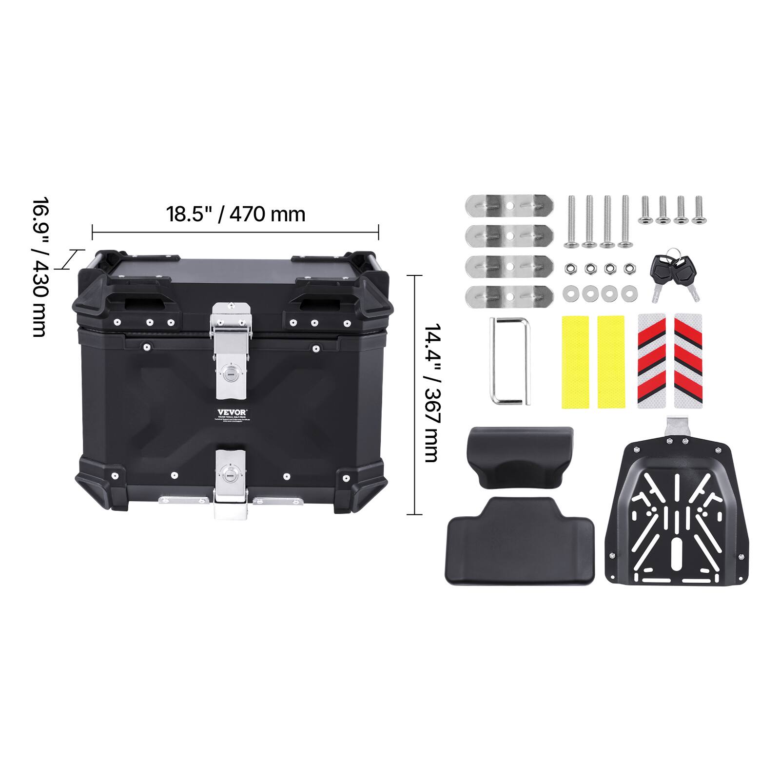 16.9" / 430 mm  
18.5" / 470 mm  
14.4" / 367 mm  

VEVOR