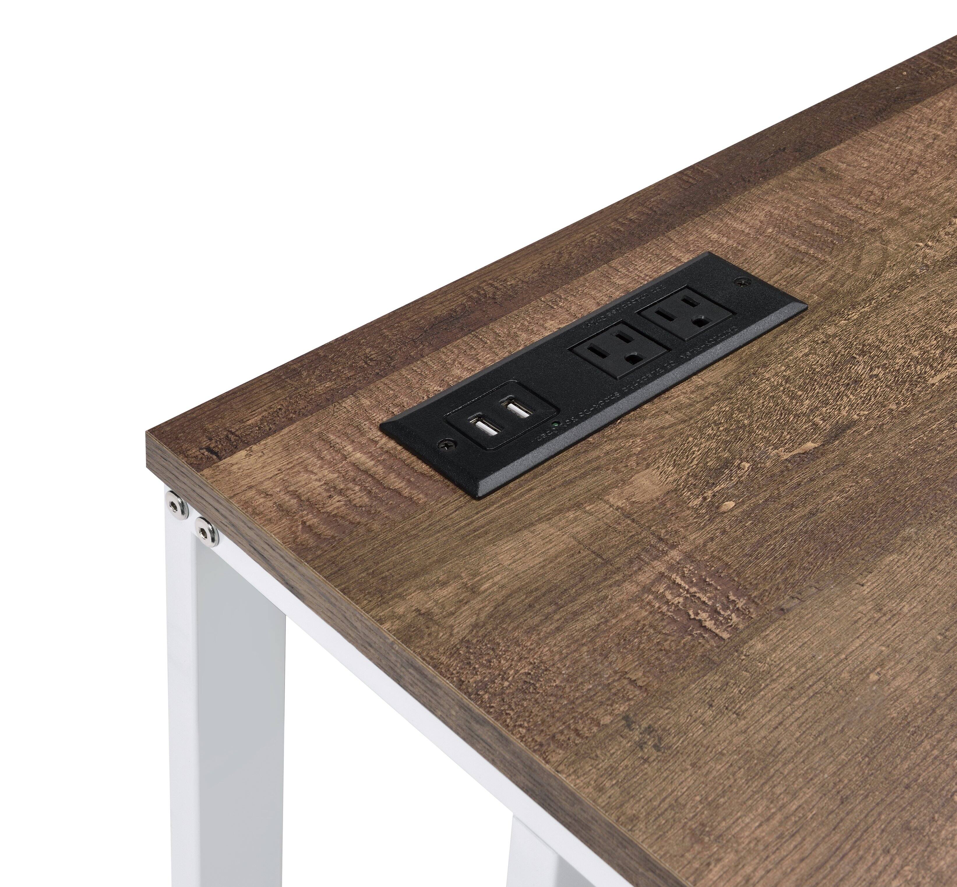 Alt View 1. Tiramisubest - Walnut and White Writing Desk with USB Port - White+Walnut.