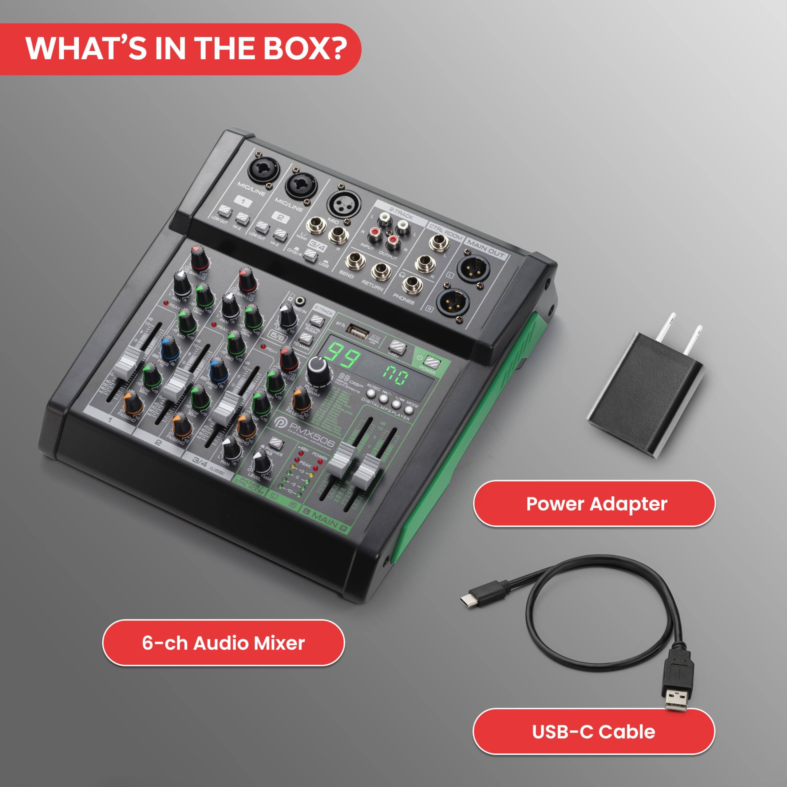 WHAT'S IN THE BOX?

- 6-ch Audio Mixer
- Power Adapter
- USB-C Cable