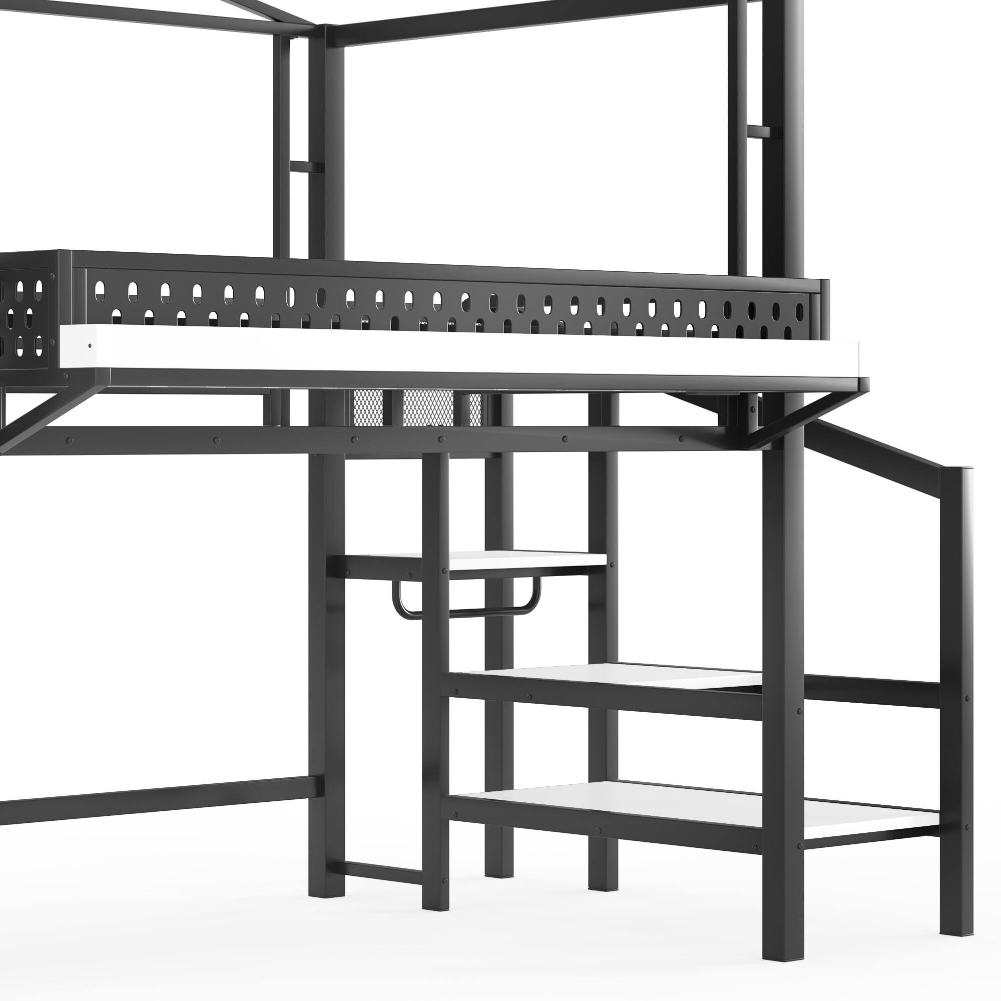 Alt View 6. Boyel Living - Full Size Loft Bed with Storage Stairs Shelves and Built in Wardrobe Metal Loft Bed Frame - Black.