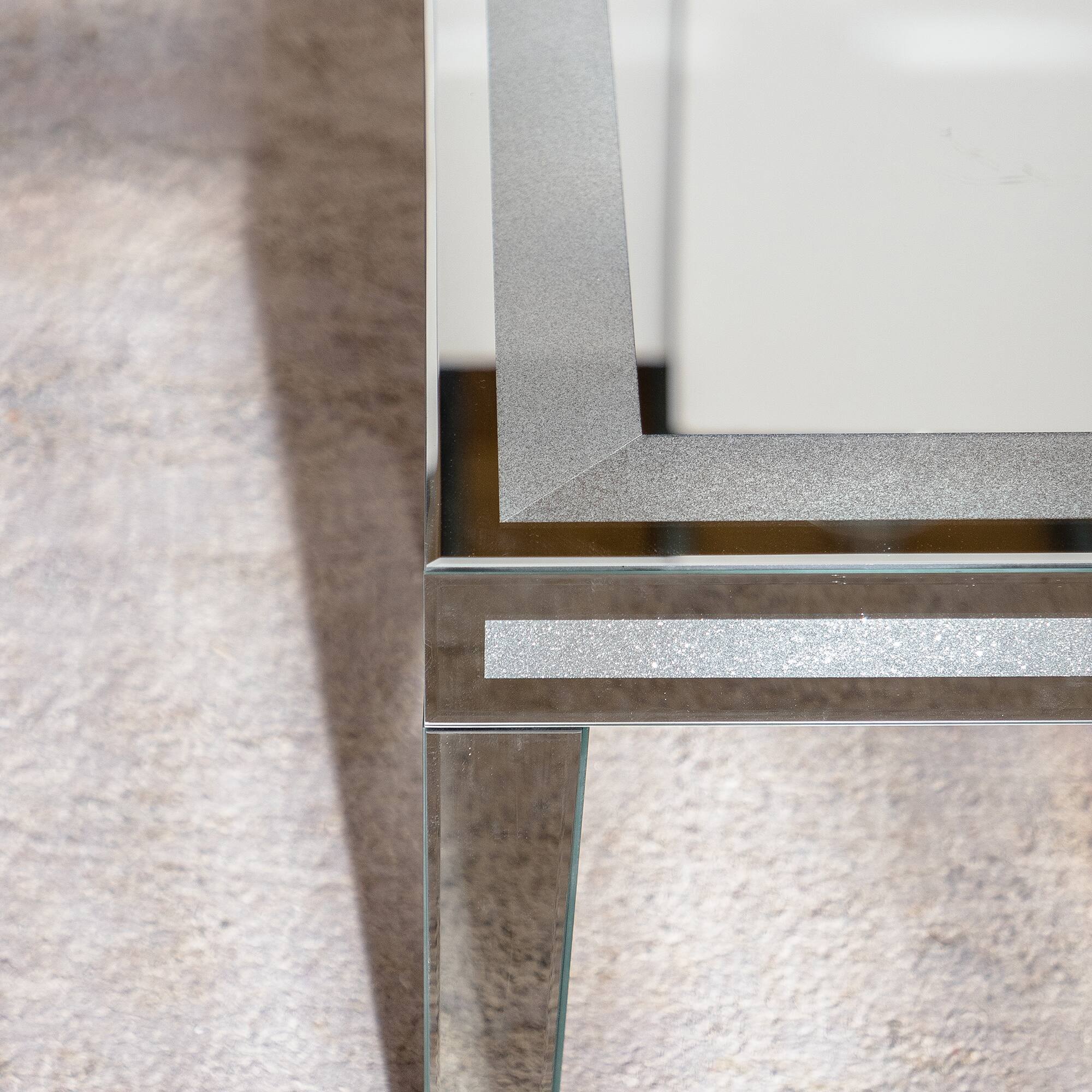 Alt View 2. TinyHomie - Silver Coffee Tables for Living Room with Dazzling Crushed Crystal Border Clear Glass Rectangle Center Table.