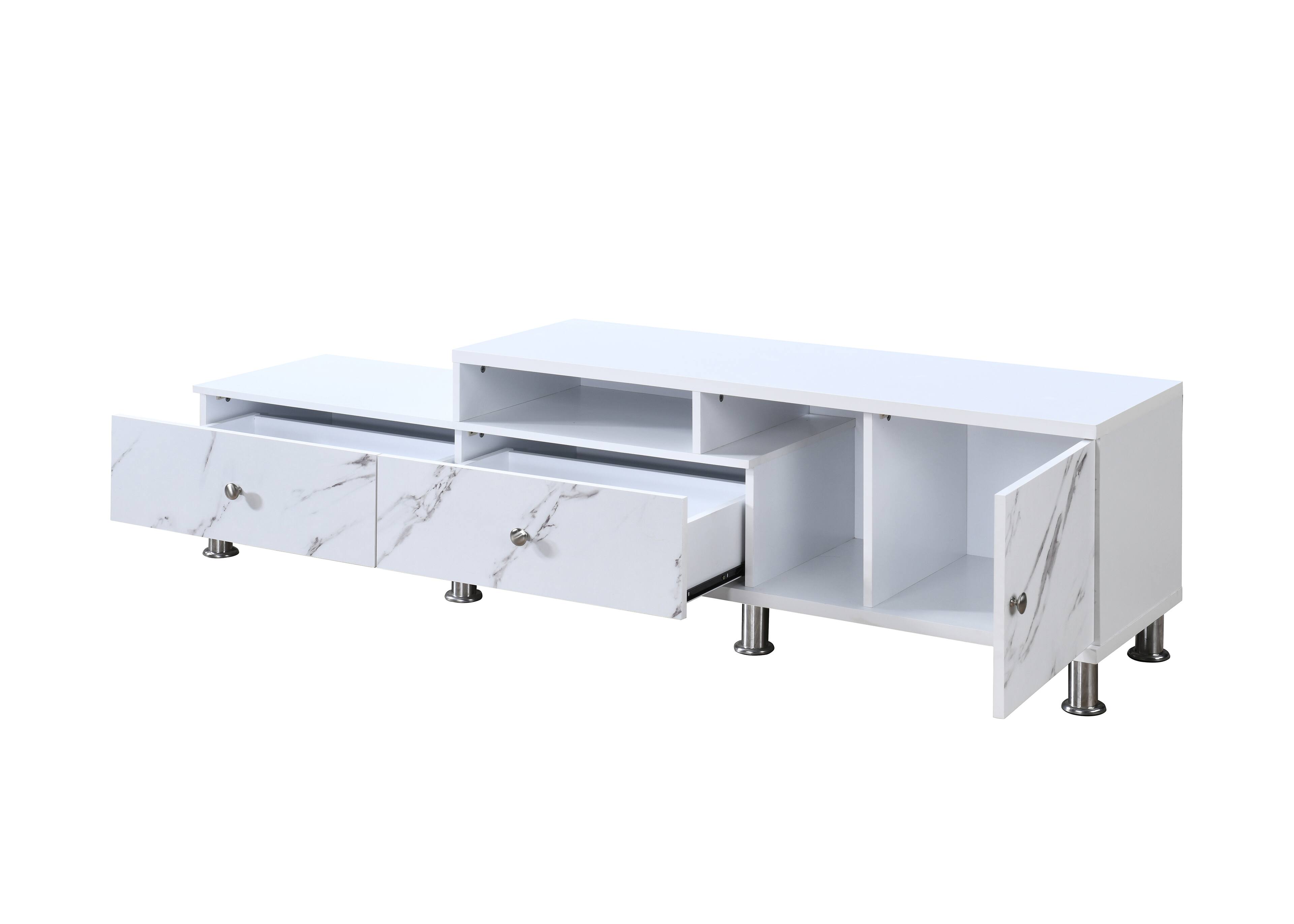 Angle. Spaco - Spaco Modern TV Stand for 60" TVs, Media Console with Faux Marble Top and Silver Legs, 2 Shelves 2 Drawers 1 Door - White.