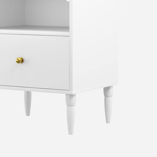 Alt View 5. LUCKY ONE - 23.6" Assembled White Nightstand 1-Drawer 1-Shelf Gold Knob - White.