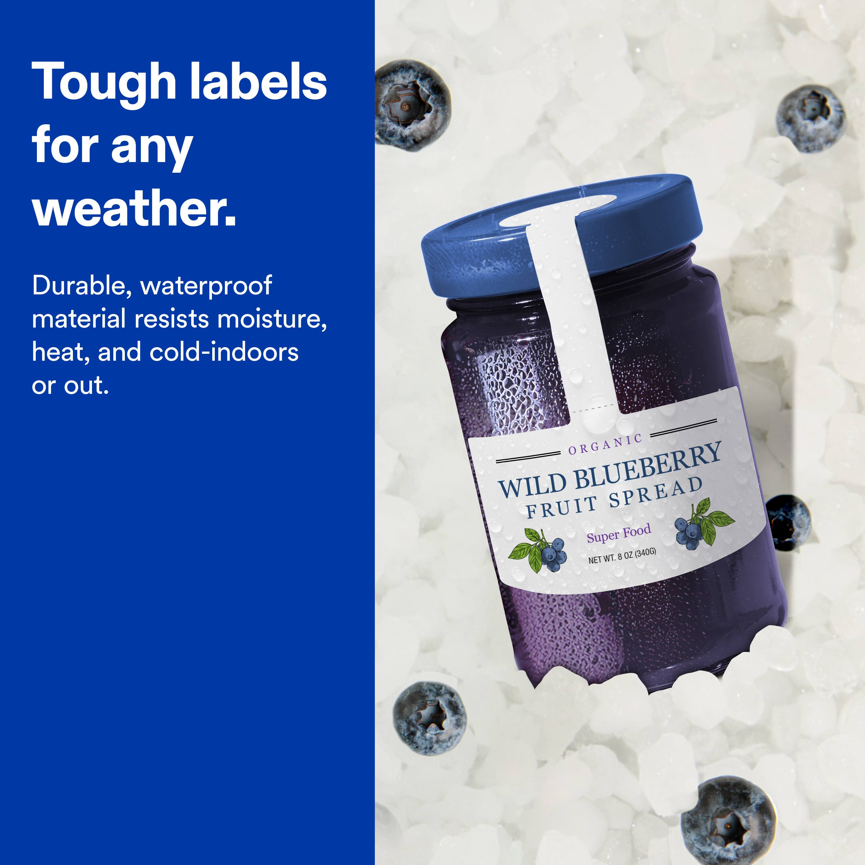 Tough labels for any weather. Durable, waterproof material resists moisture, heat, and cold-indoors or out. I ORGANIC WILD BLUEBERRY FRUIT SPREAD Super Food 8 OZ (340g) NET