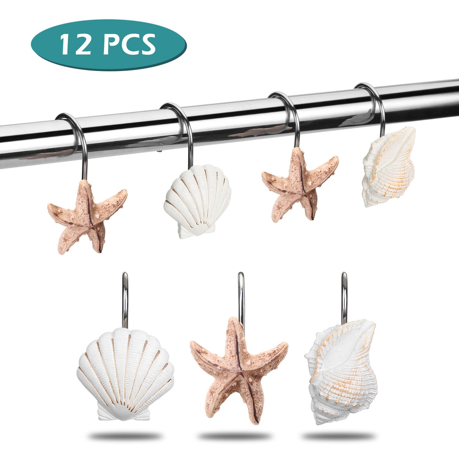 Alt View 1. AGPtek - 12 PCS Seashell Shower Curtain Hooks for Bathroom - Light Brown.