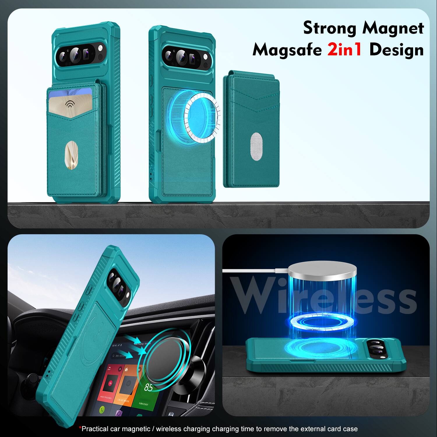 Strong Magnet Magsafe 2in1 Design Wireless Charging

Practical car magnetic / wireless charging charging time to remove the external card case