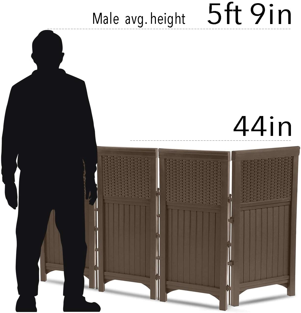Male avg. height: 5ft 9in  
44in