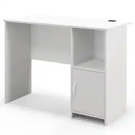 SlickBlue - Stylish Modern Computer Desk with Built-In Cabinet for Organized Home Office Setup - White
