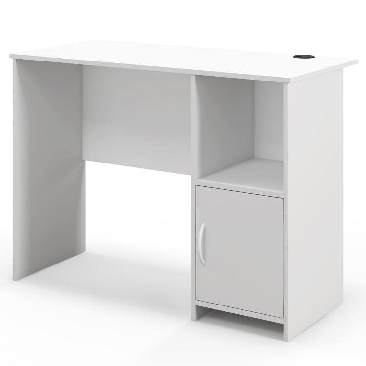 Front. SlickBlue - Stylish Modern Computer Desk with Built-In Cabinet for Organized Home Office Setup - White.