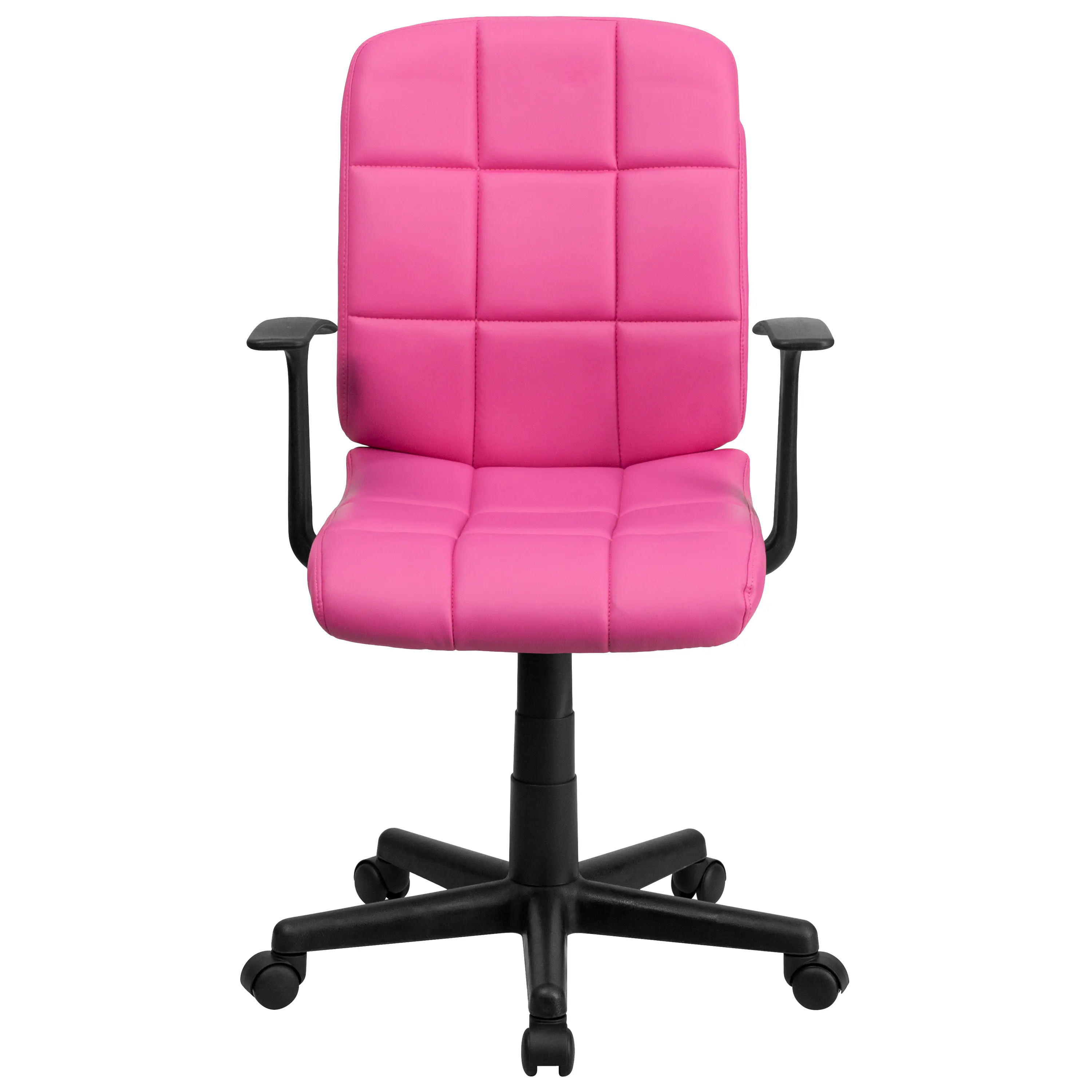 Alt View 7. Emma + Oliver - Mid-Back Quilted Vinyl Swivel Task Office Chair with Arms - Pink.