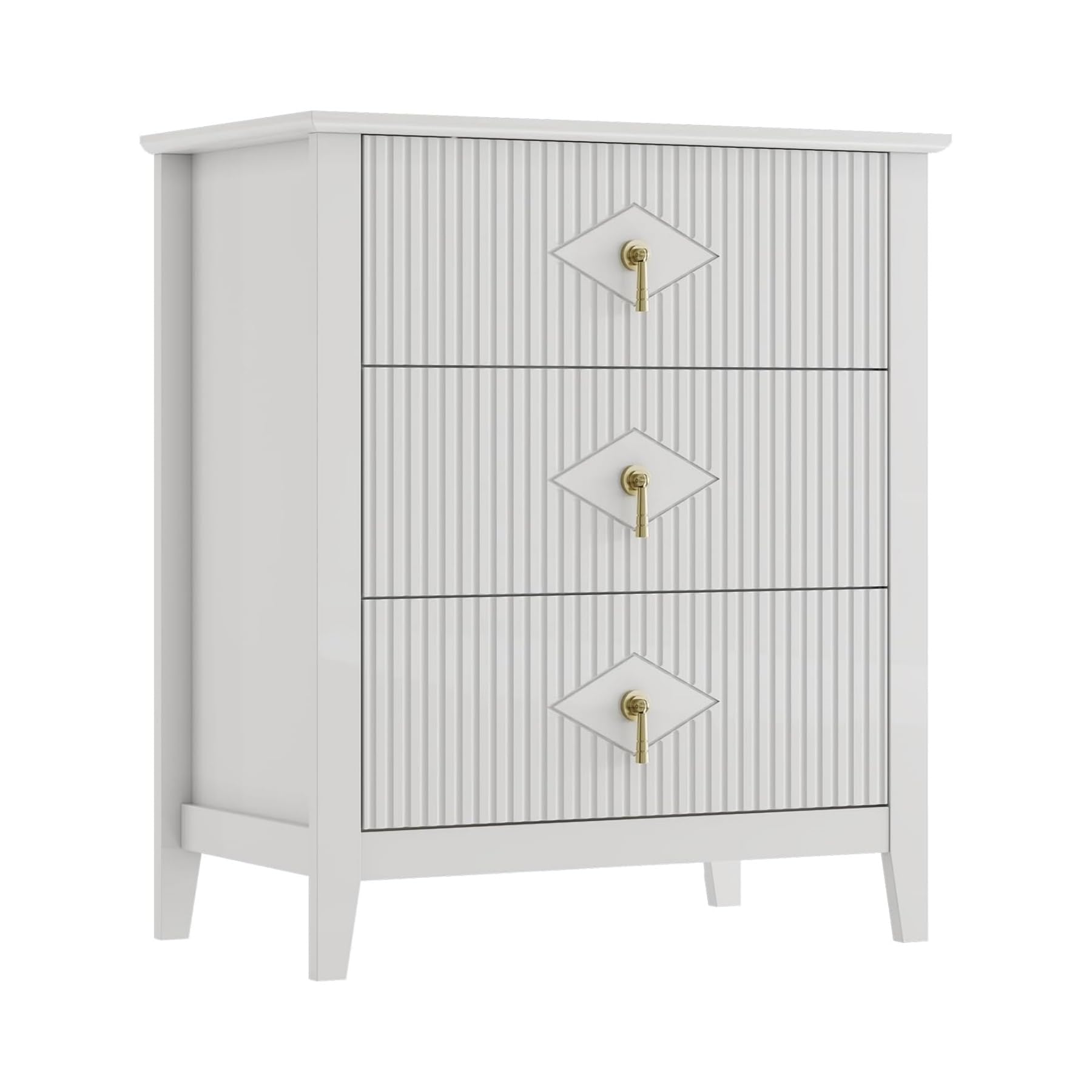 Acekool - Fluted Dresser for Bedroom 27.5" Wide, 3-Drawer Wood Dresser Nightstand for Bedroom, Modern Chest of Drawers - White